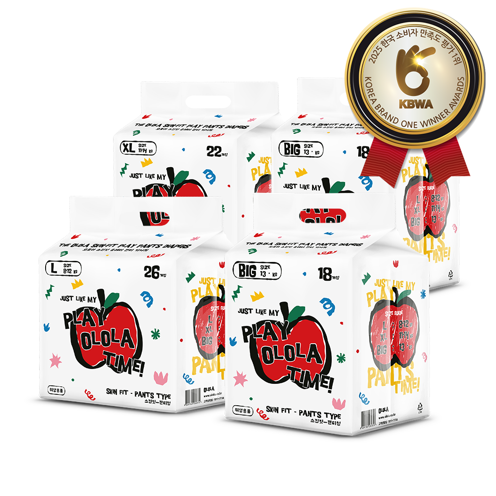 [오로라] 스킨핏 플레이 팬티기저귀 대형 (8-12kg) 26매x4팩